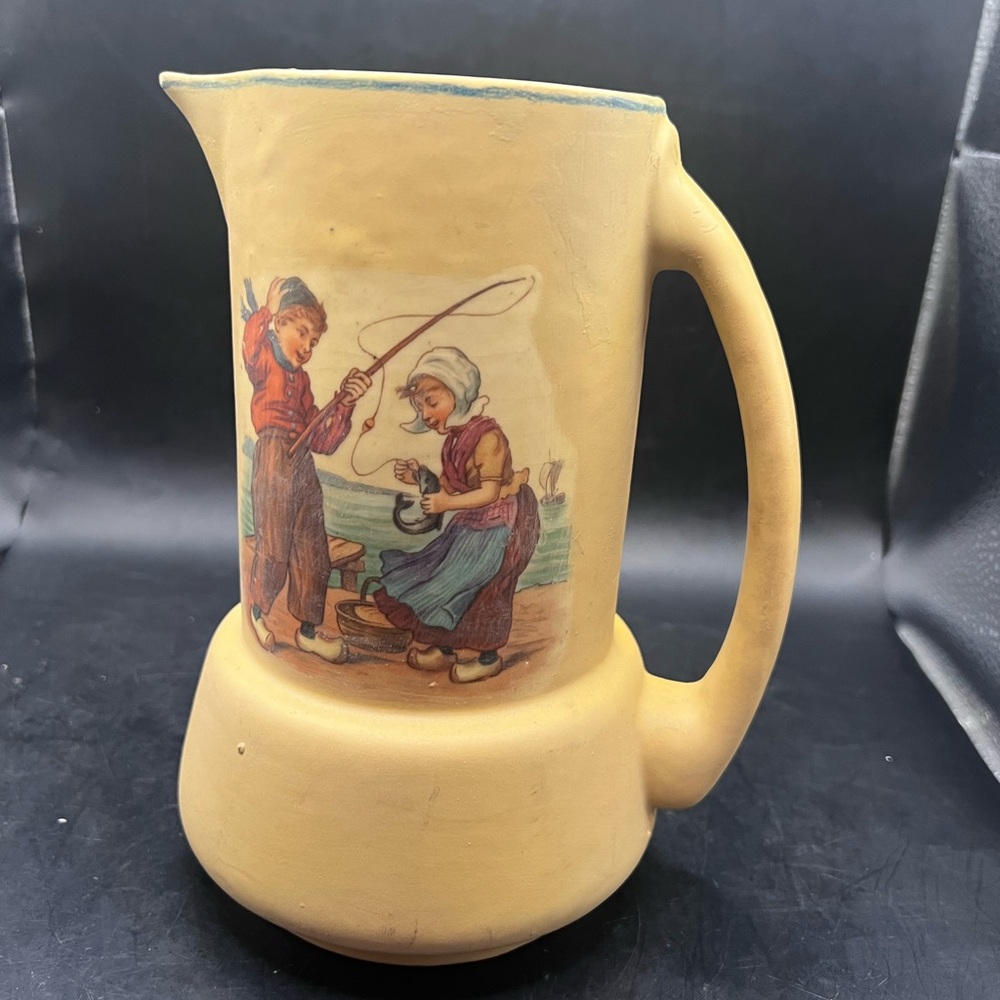 Vintage Ceramic Pitcher with Fisherman Design :Roseville